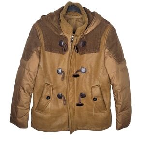 Cortigiani Milan Italy Designer Puffer Corduroy Jacket in Brown Size Large